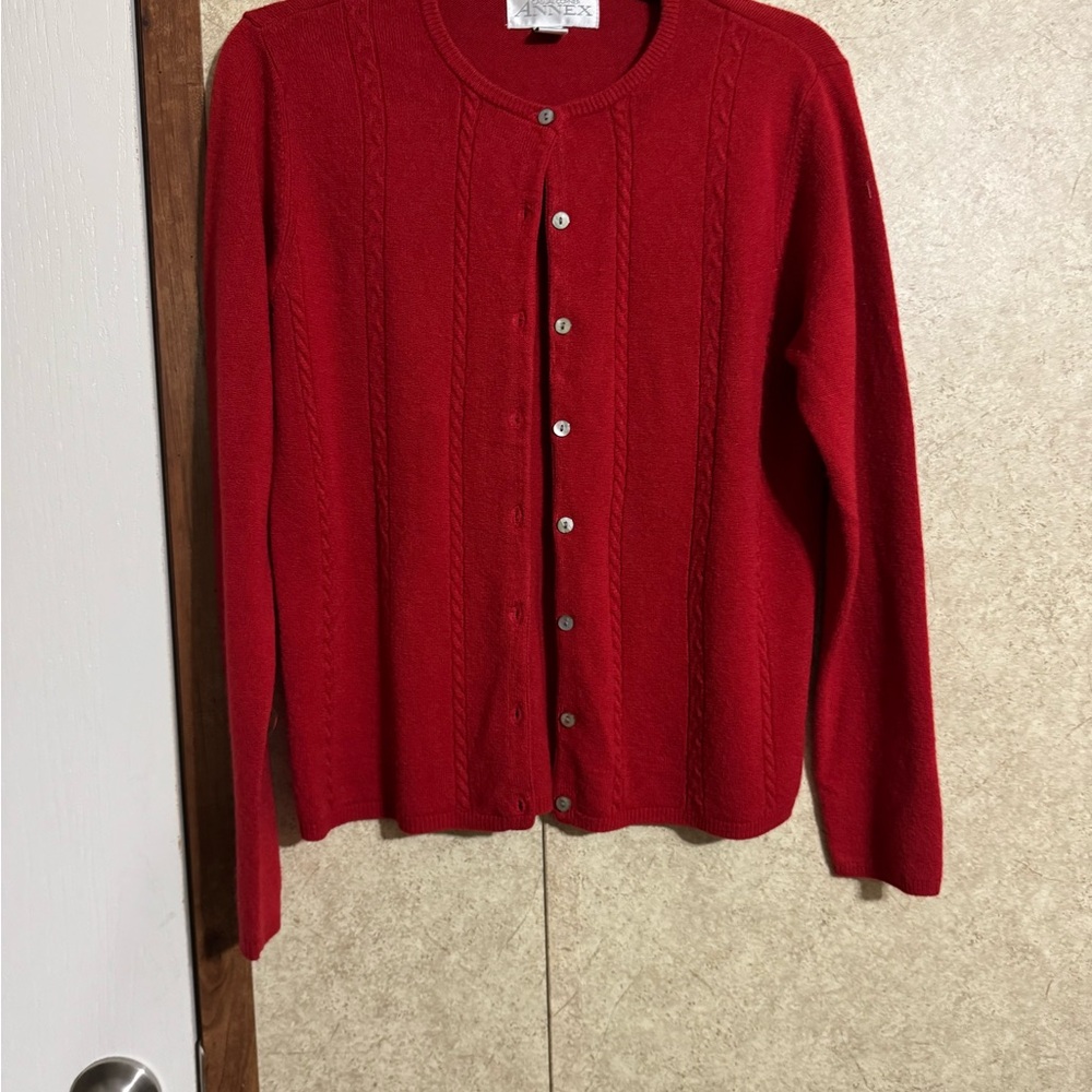 Red Cable Knit Cardigan Sweater